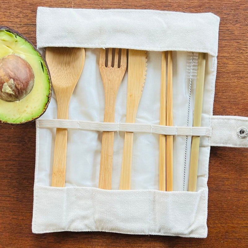 Bamboo Cutlery set in traveling pouch