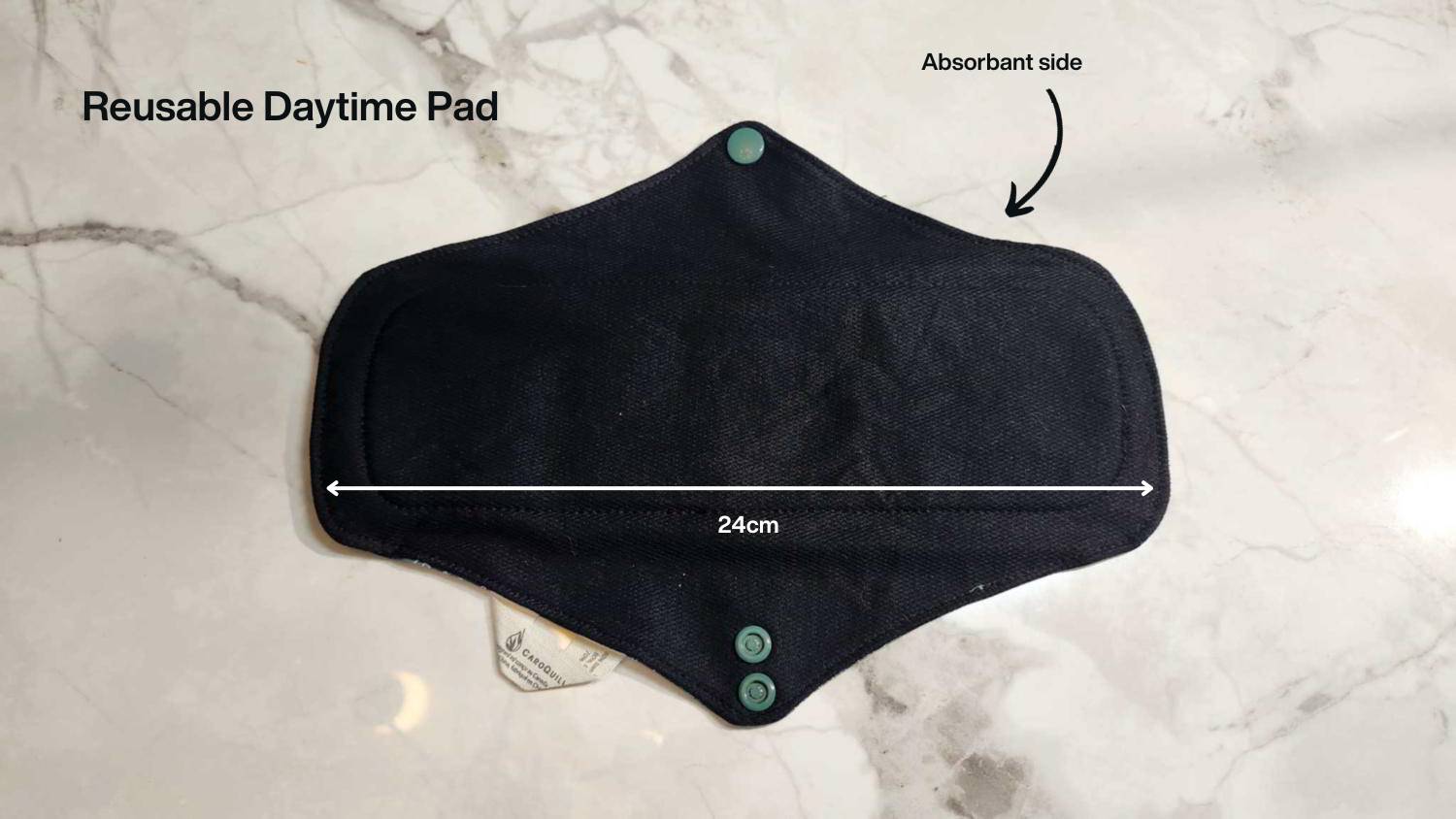 graphic showing measurements of the reusable pad