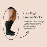 knee high bamboo socks highlighting the calf coverage and lighter weight knit