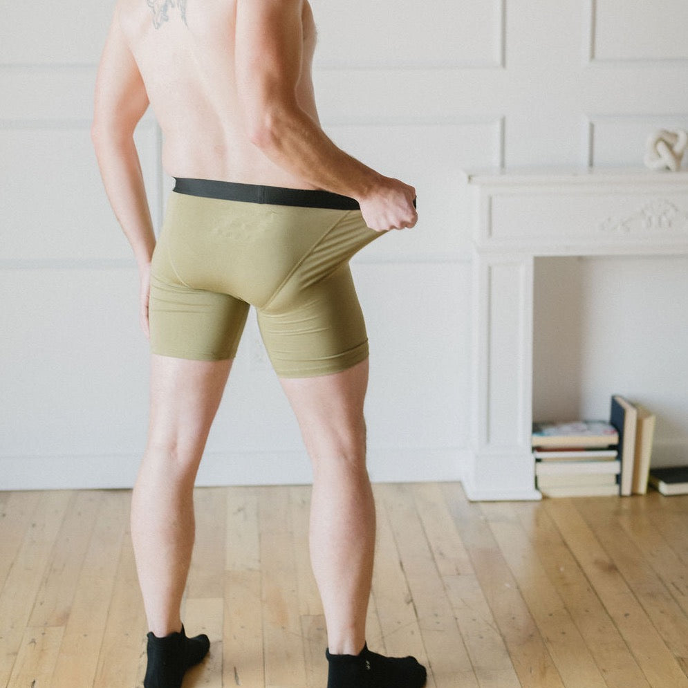 sage green bamboo boxers with 4-way stretch, breathable