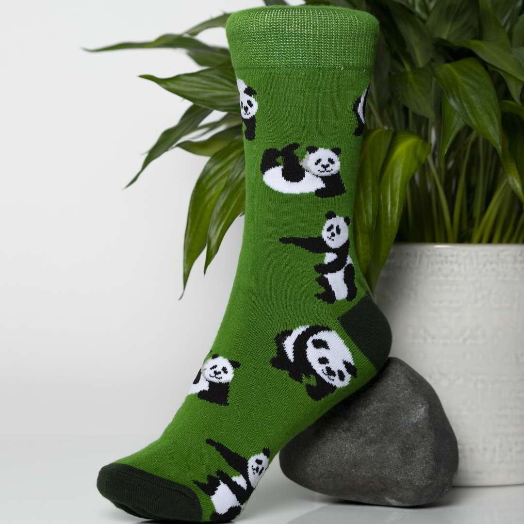 green bamboo sock with panda designs