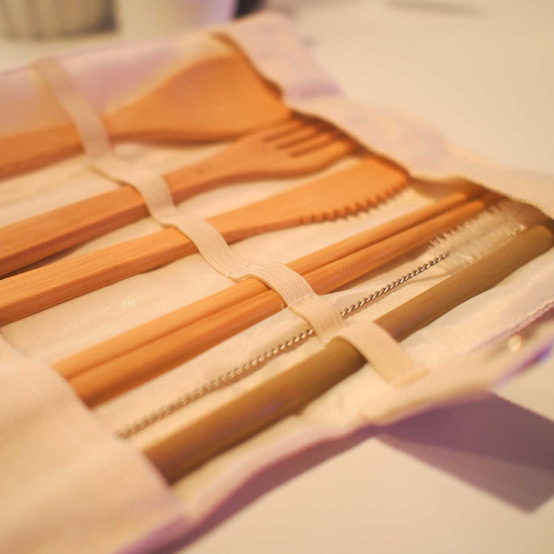 Bamboo reusable cutlery set