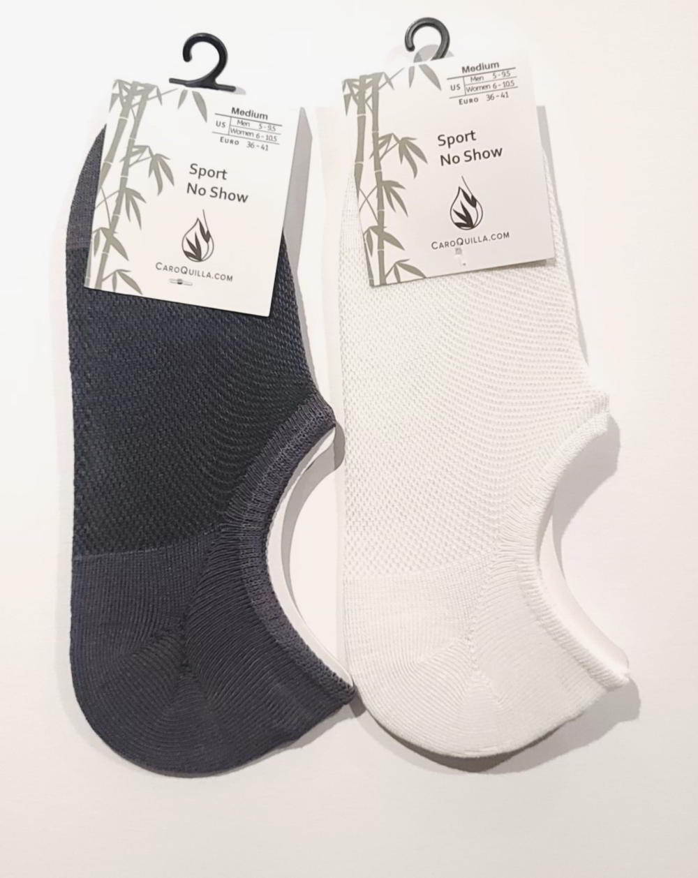 bamboo sport no show socks in grey and white