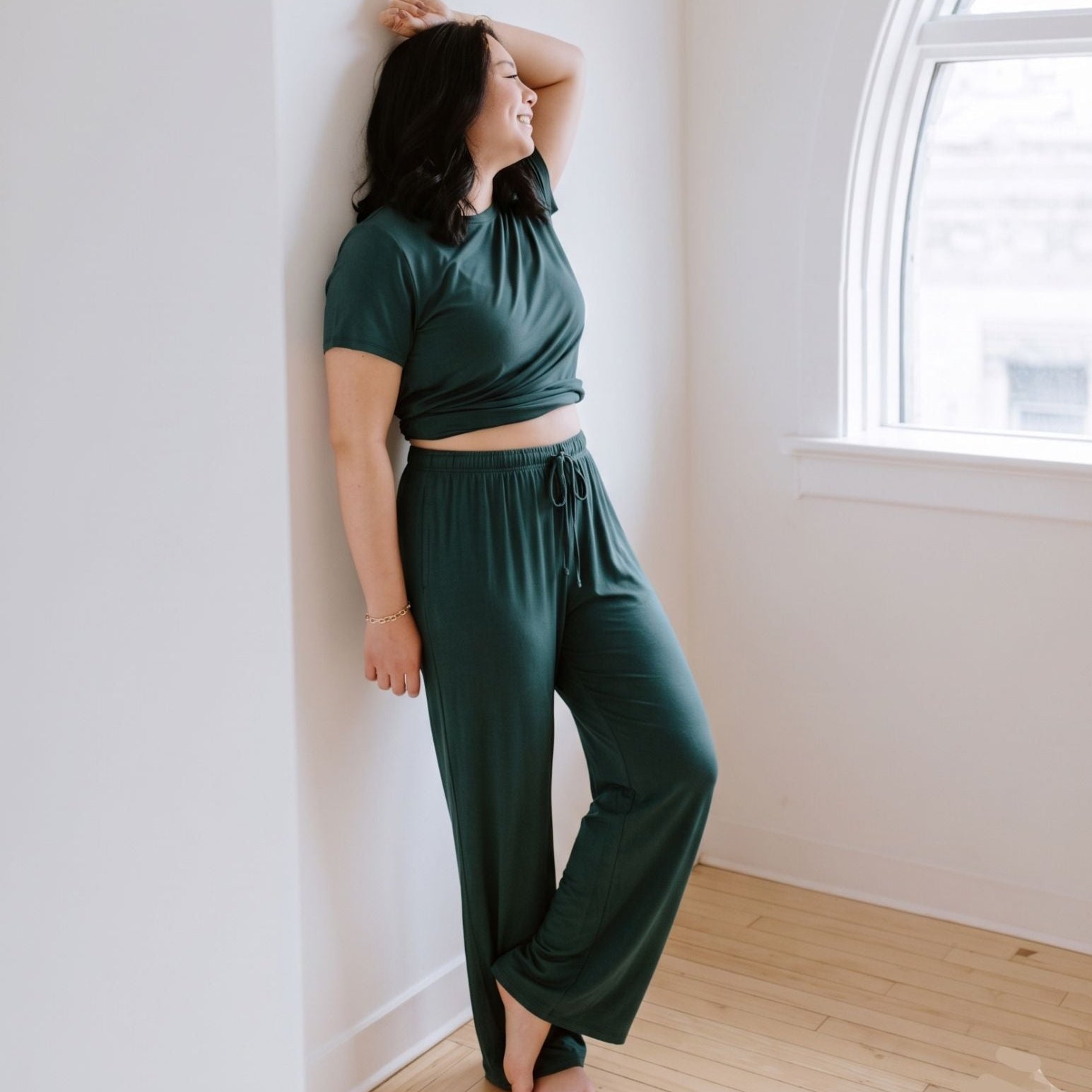 women wearing  bamboo loungewear set