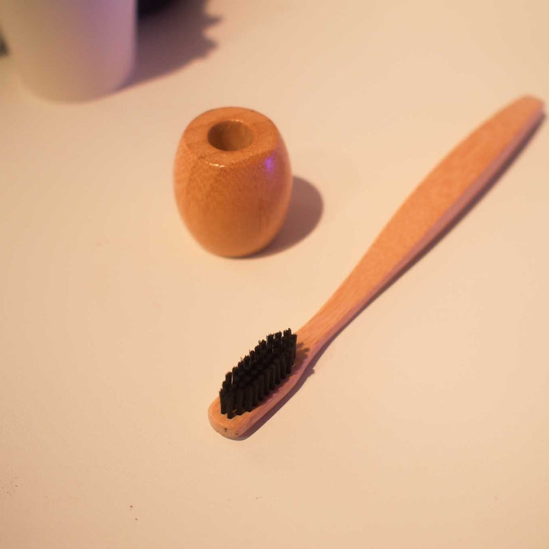 Bamboo toothbrush-natural, soft bristles and bamboo holder 