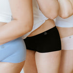 boy shorts in black dusty rose periwinkle blue bamboo
