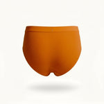 the back of high waisted bikini bamboo woman’s underwear in the colour terracotta 
