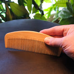 Hand holding a bamboo comb 