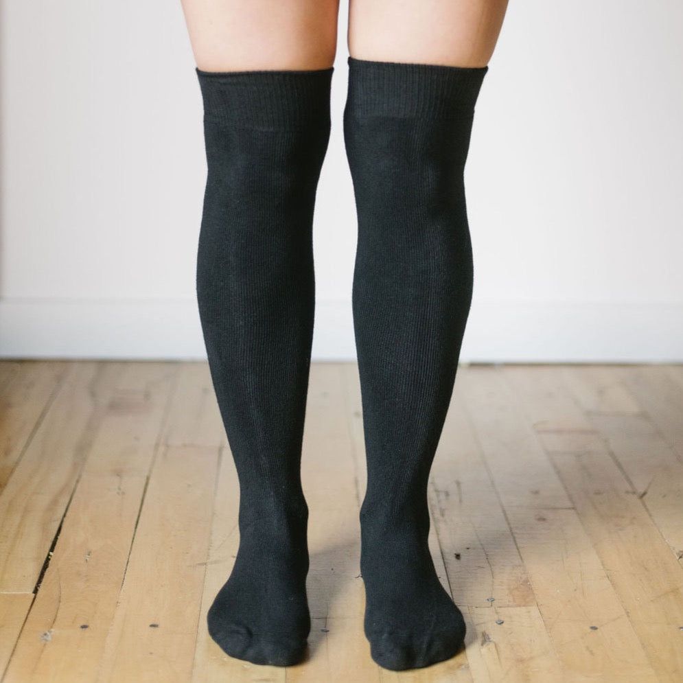 breathable warm terry-lined knee high socks in black 