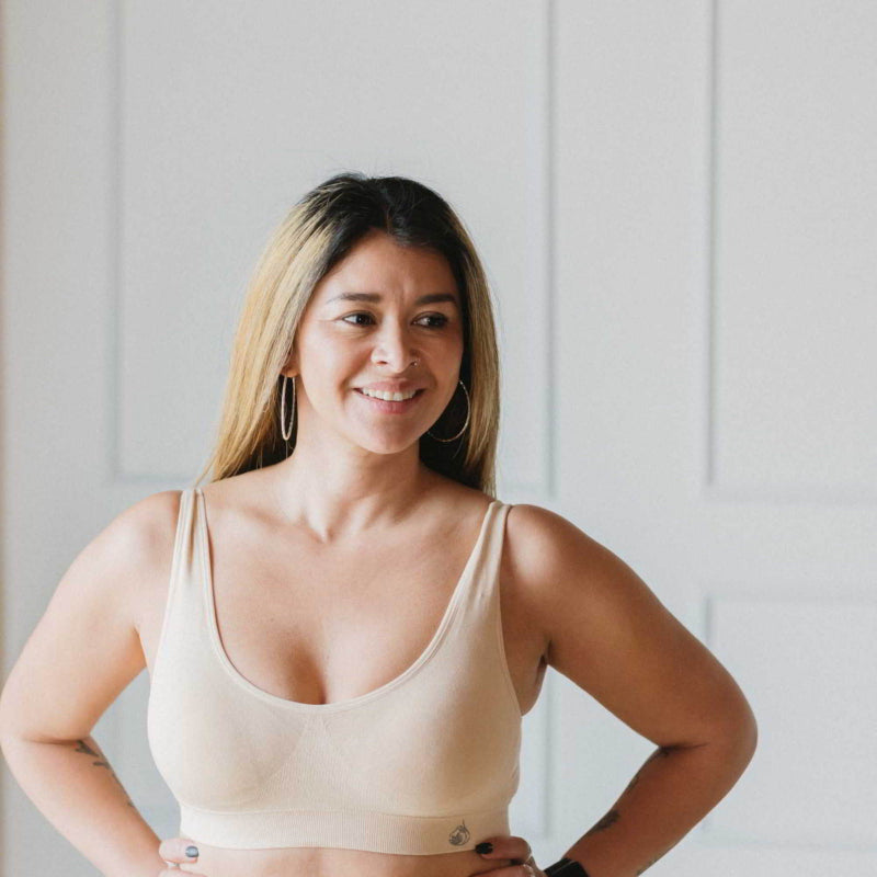 beige wireless bamboo bra, breathable