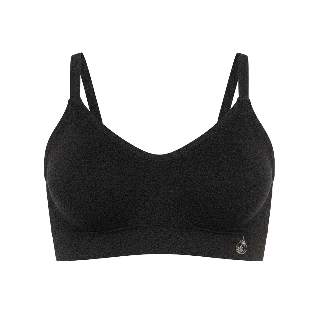 Black bamboo full coverage bra on a white background
