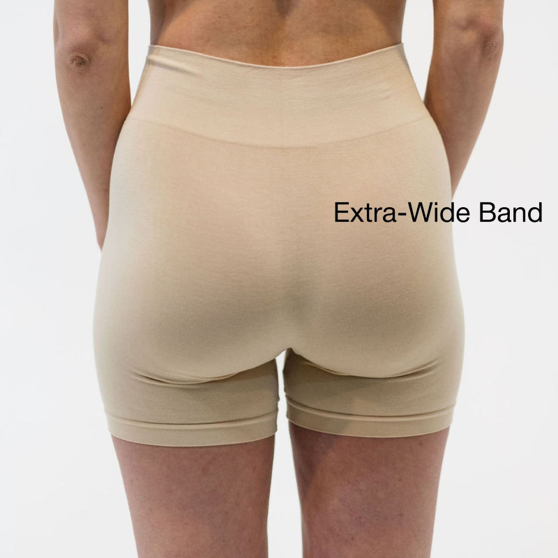 beige long leg bamboo boyshort highlighting the smooth wide waistband 