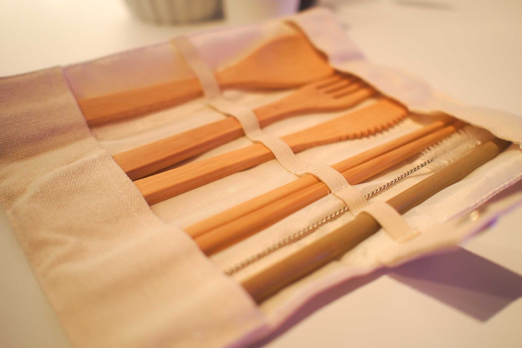 Bamboo reusable cutlery set