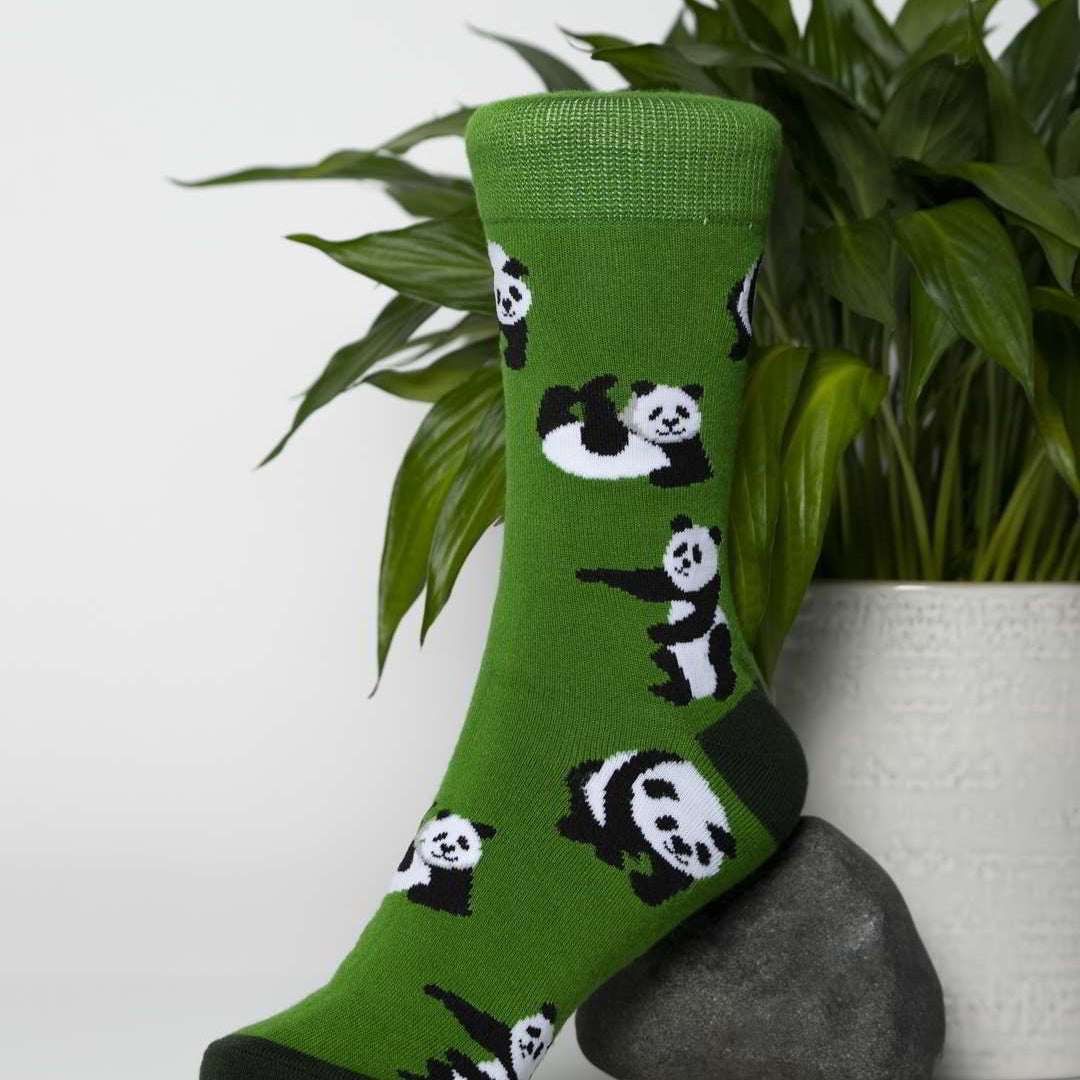 green bamboo sock with panda designs 