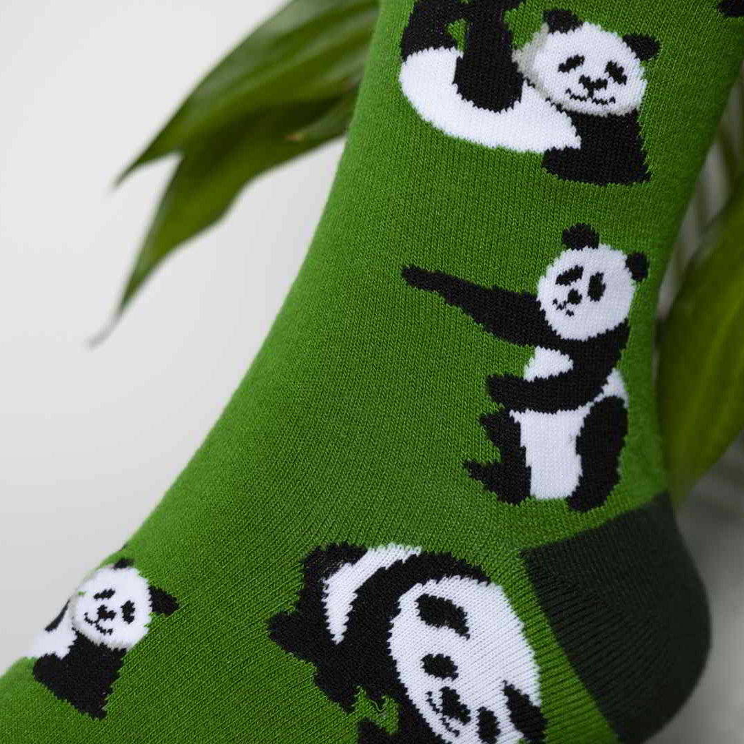 closeup on panda design on bamboo socks 