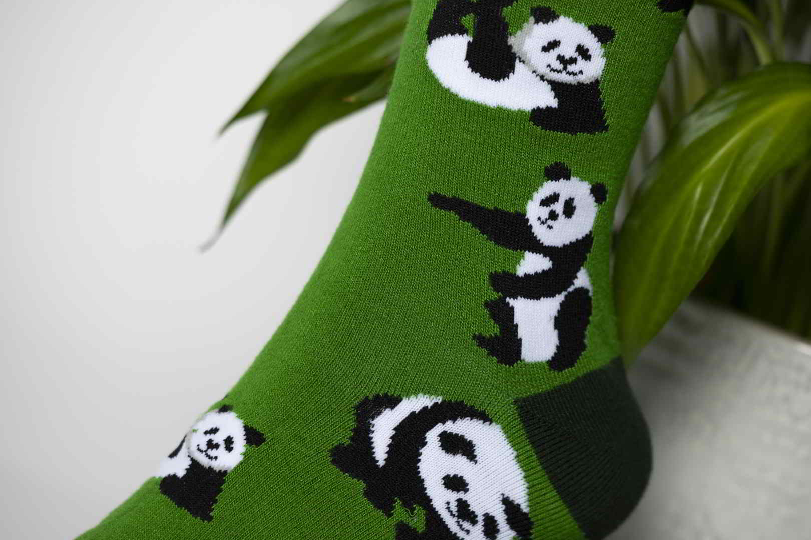 closeup on panda design on bamboo socks 
