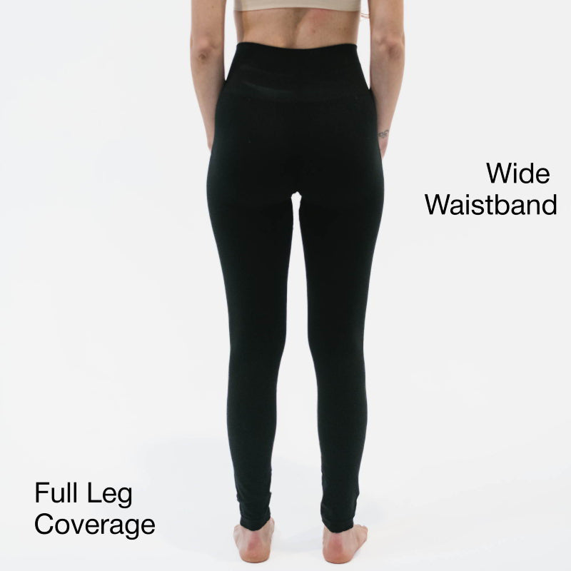 Black bamboo seamless leggings with wide waistband and full leg coverage 