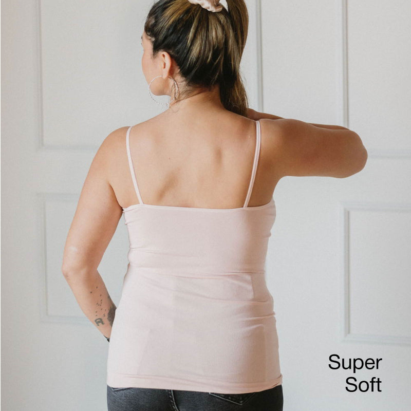 cami in dusty rose highlighting the super soft bamboo knit 
