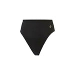 Black high-waisted tummy hugging thong on a white background