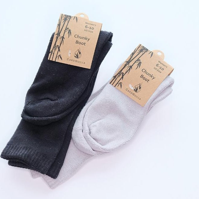 grey and black bamboo chunky boot socks 