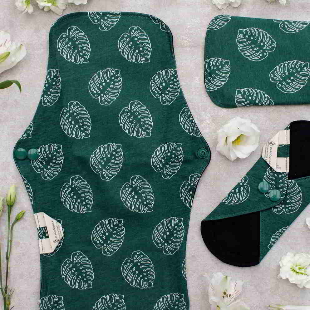 overnight menstrual reusable pads with the other sizes on the side 